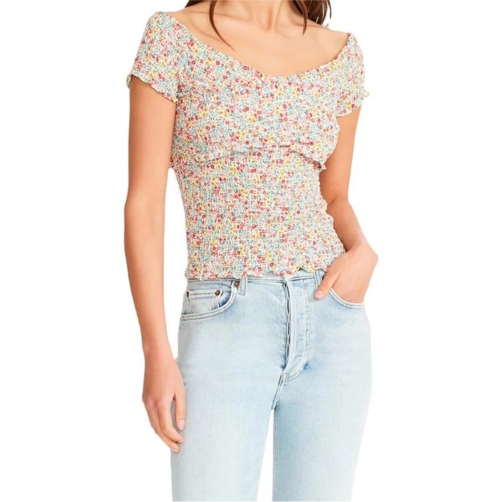 BB Dakota Women’s Size S Floral Off The Shoulder Smocked Top